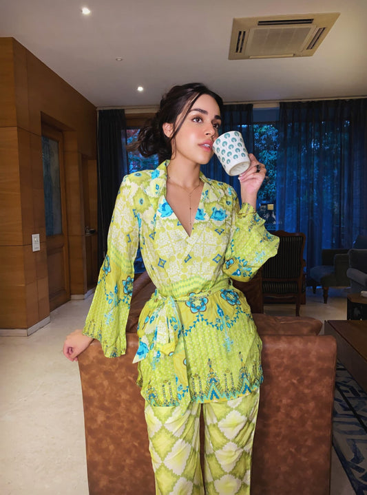 Boozy Buttons Cucumber Robe Pant Set