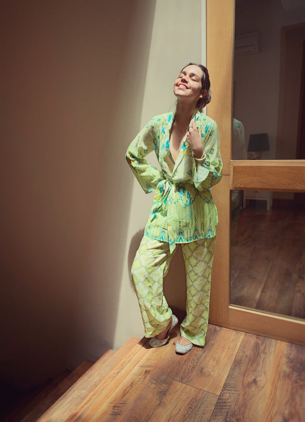 Boozy Buttons Cucumber Robe Pant Set