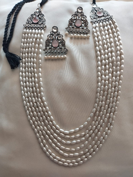 Pink Stone Pearl Jewellery set