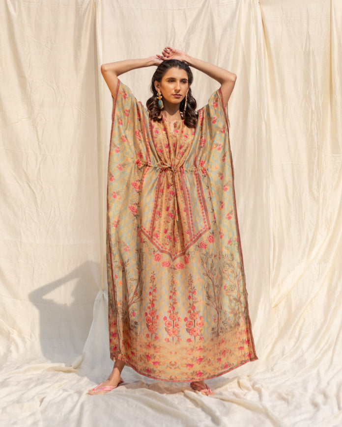 Boozy Buttons Green Pink and Orange Printed Cotton Kaftan