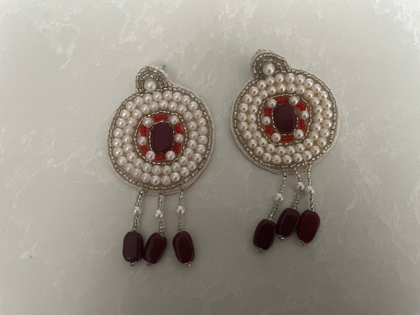 Maroon and white Bead Chokar set Fabric Jewellery