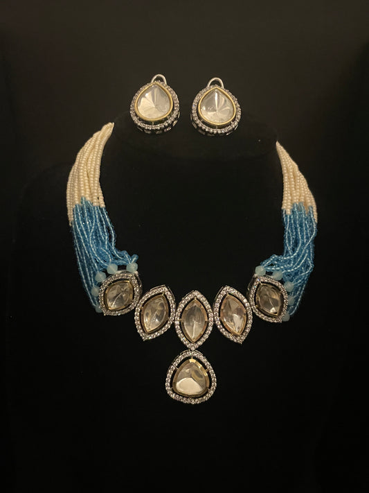 Pastel Blue Uncut Kundan Set