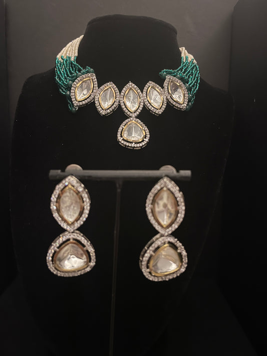 Peacock Green Uncut Kundan Set