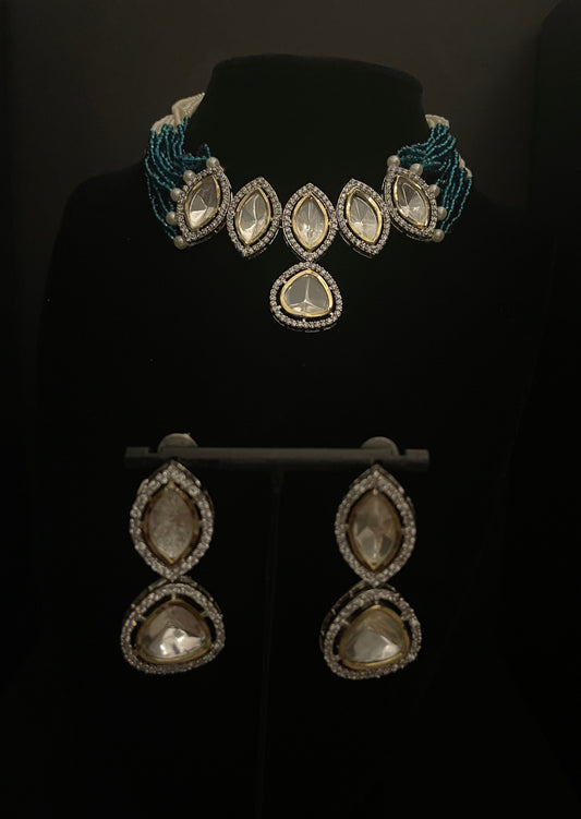 Peacock Blue Uncut Kundan Set