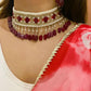 Maroon and white Bead Chokar set Fabric Jewellery