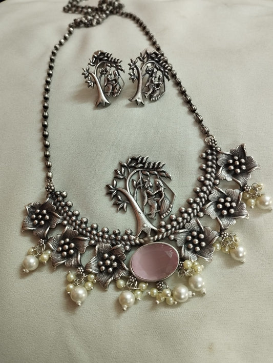 Pink stone Radha Krishna Necklace Set