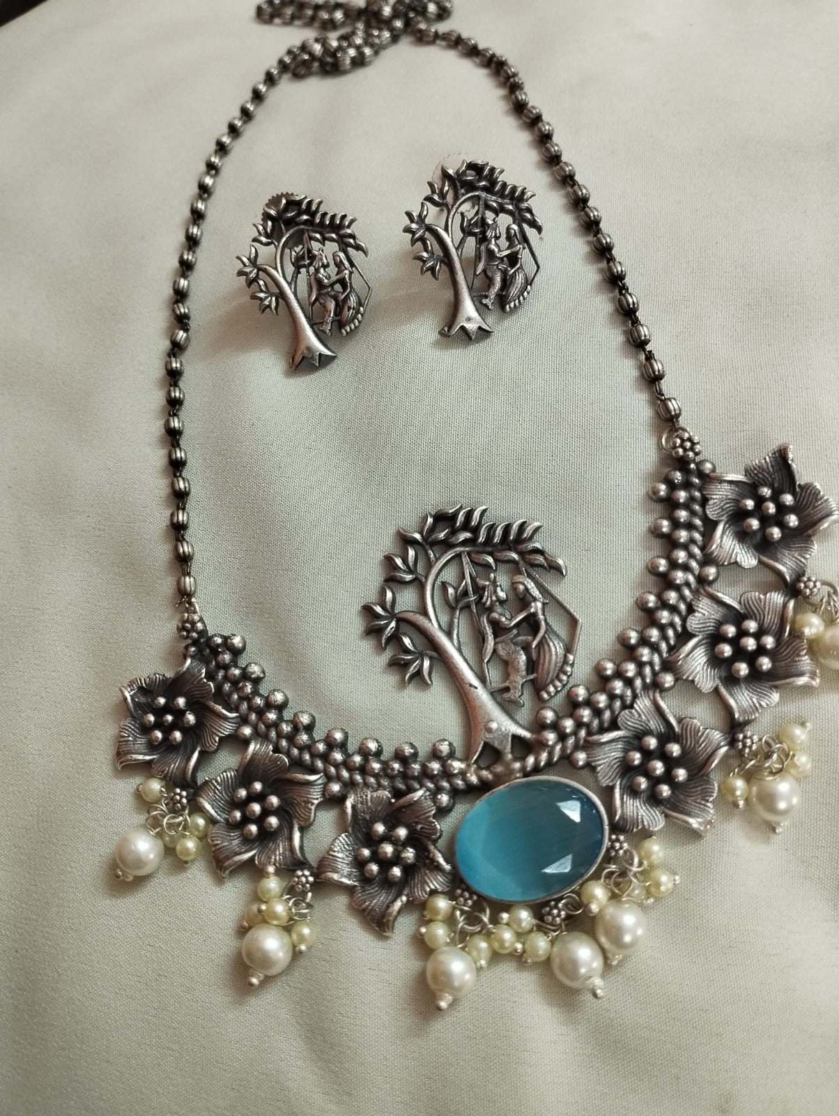 Blue stone Radha Krishna Necklace Set