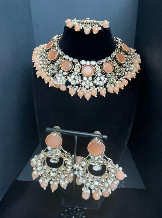 Ustat- Mirrored Necklace set with Tikka